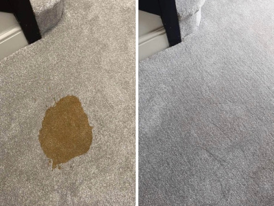 Before and after pet stain removal from carpet in Milton Keynes by Quality Cleans